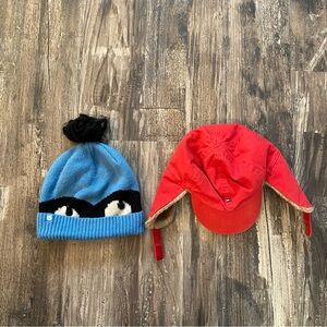 Burton /Tommy Hilfiger-Blue Knit Beanie and Red Cap Set